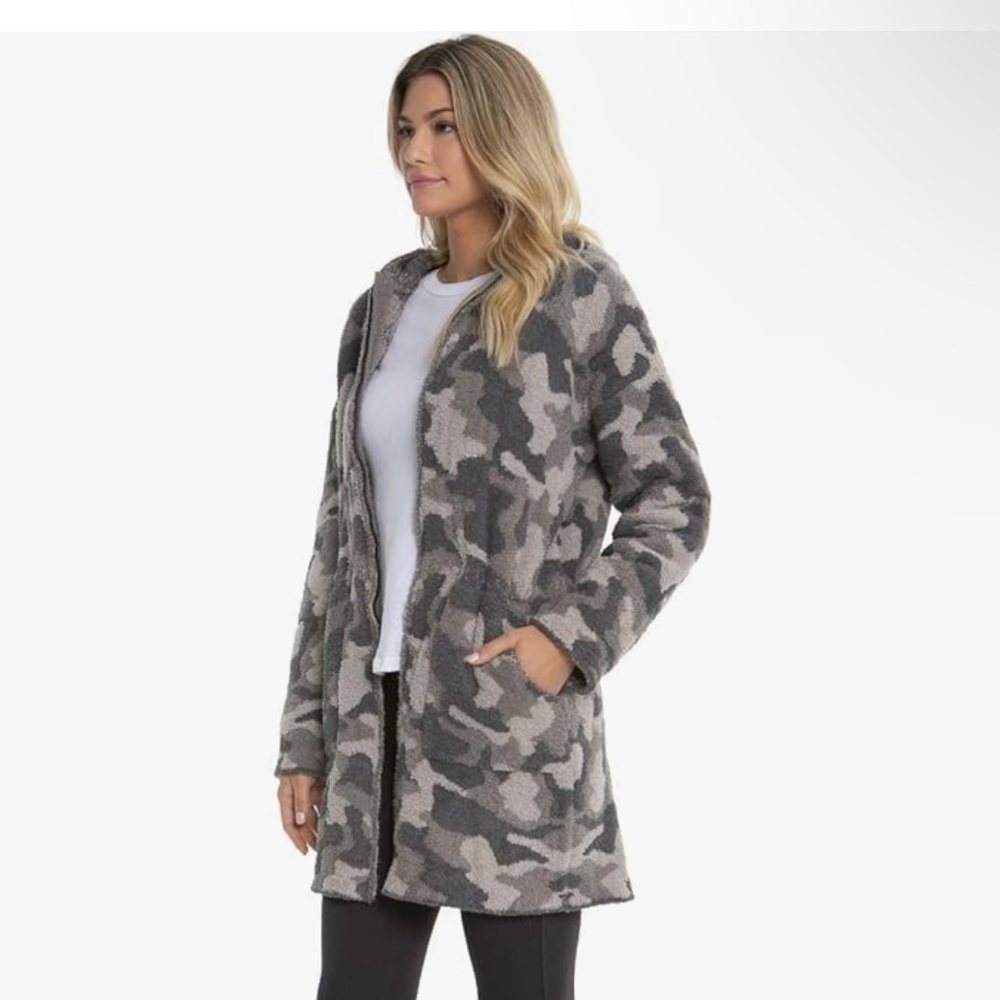 Barefoot Dreams CozyChic Camo Anorak, Hooded Zip-Up Jacket for Women Size Small - Picture 5 of 14